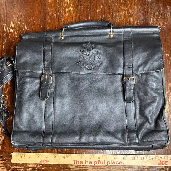Vintage Eurodesign Black Leather Portfolio Bag With Shoulder Strap & Buckle Clos - Picture 3 of 12